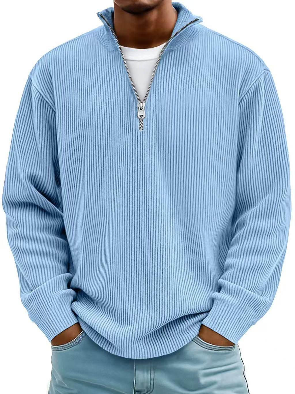 Corduroy Zipper Stand Collar Sweatshirt for Men – Casual Warm Top - ZA-Zola