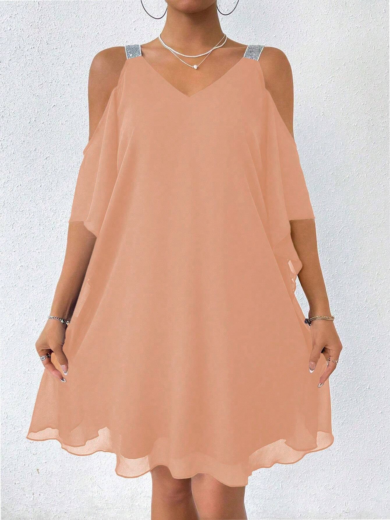 Solid Color V Neck Elegant European And American Style Dress for Women