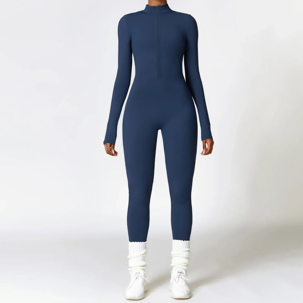 Women Warm Zipper Yoga Jumpsuit Long Sleeve Sportswear - ZA-Zola