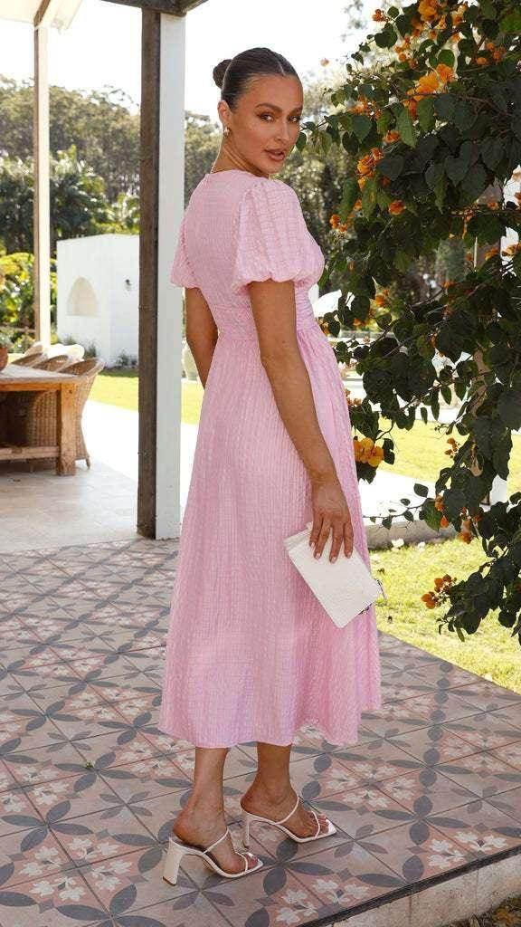 V-Neck Puff Sleeve Long Summer Dress Women - ZA-Zola
