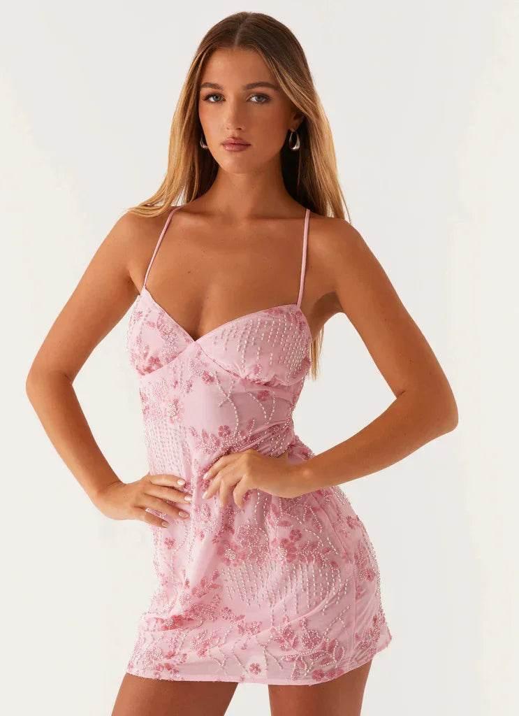 Women’s Sequin Embroidered Backless Sling Dress – High Waist Short Skirt (S–XXL) - ZA-Zola