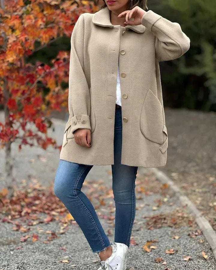 Women’s Polo Collar Woolen Coat | Casual Bow Style - ZA-Zola
