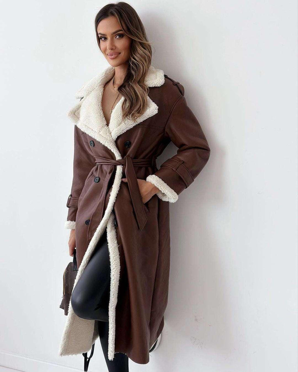 Women Winter Trench Coat – Belted Double Breasted Long Jacket - ZA-Zola