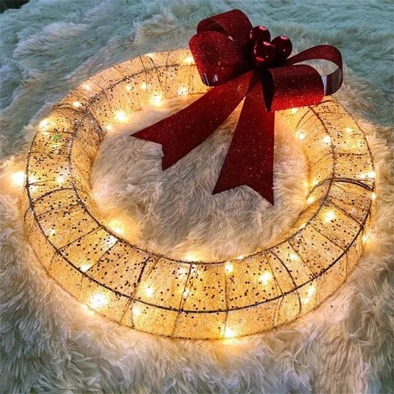 Christmas LED Wreath 50CM – Luminous Garland with Big Bow - ZA-Zola