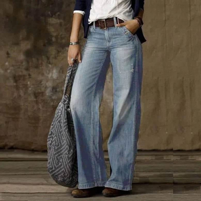 Retro Wide-Leg Denim Jeans With Pockets - ZA-Zola