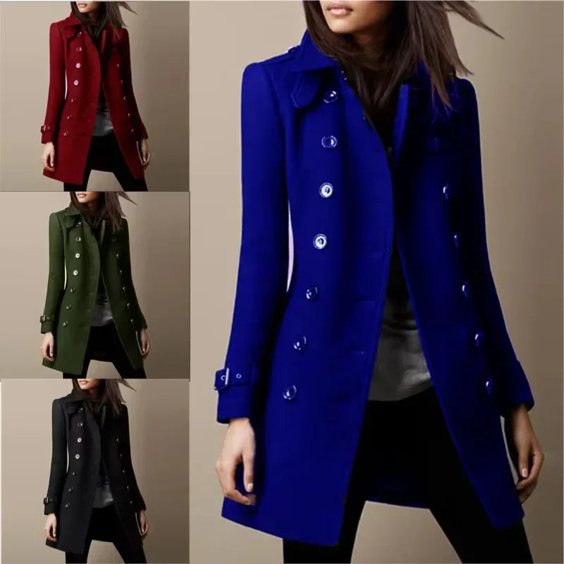 Women’s Double-Breasted Wool Coat – Loose Lined Overcoat - ZA-Zola