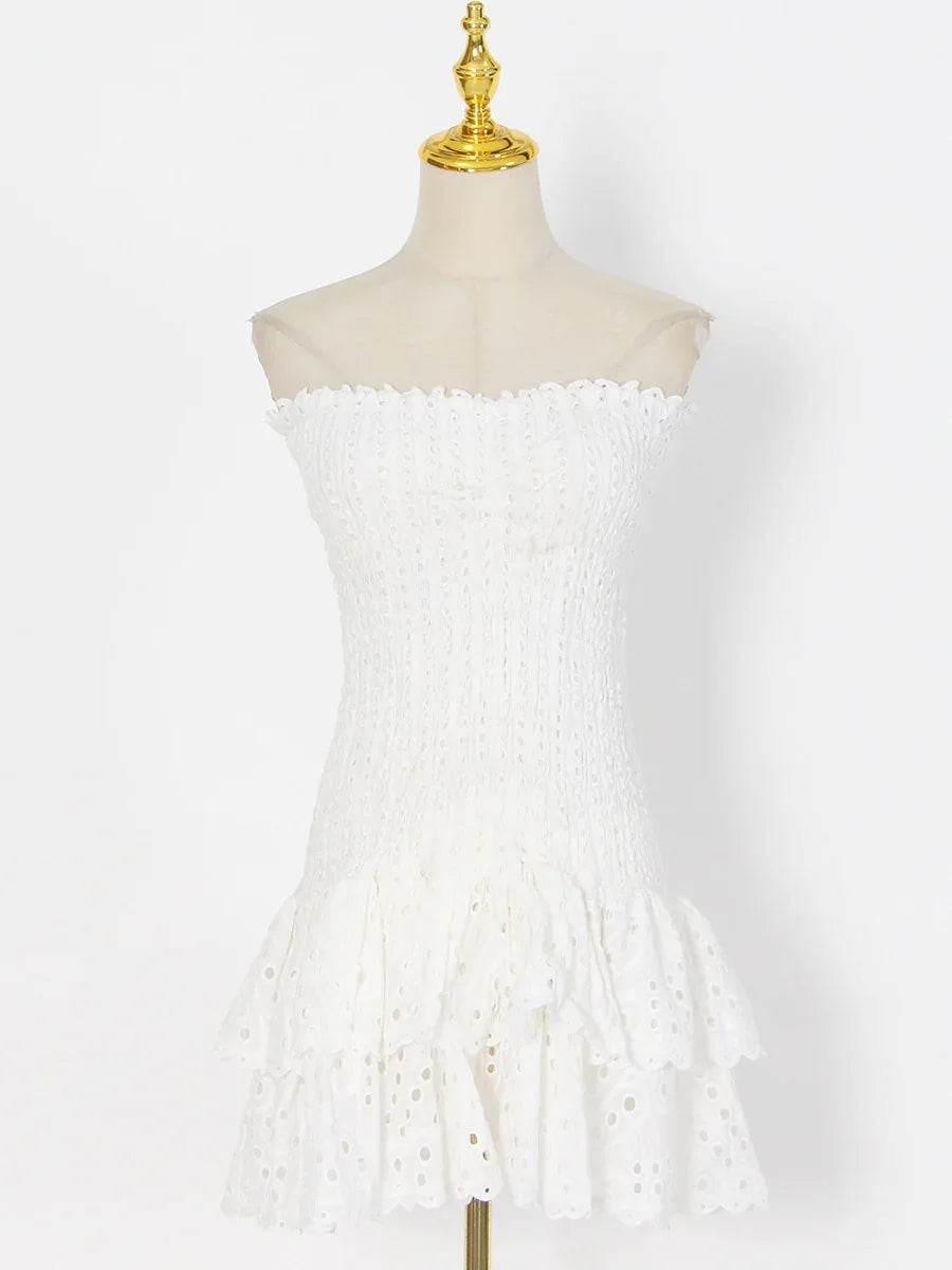 Y2K Tube Top Pleated Dress - Beach Party A-Line Dress - ZA-Zola