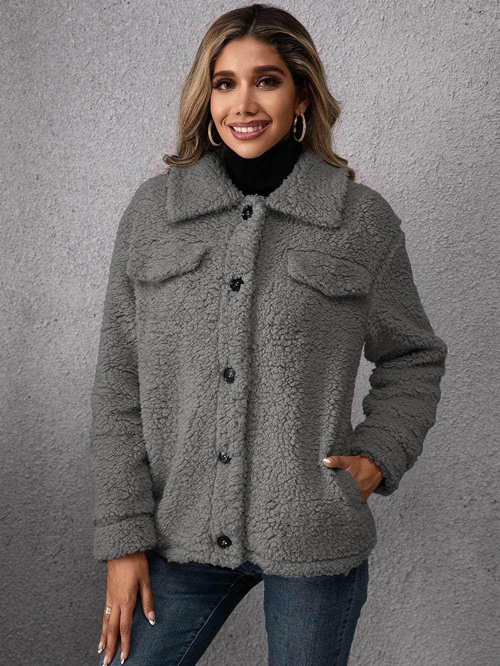 Lapel Single-Breasted Fleece Coat – Women’s Winter Jacket - ZA-Zola