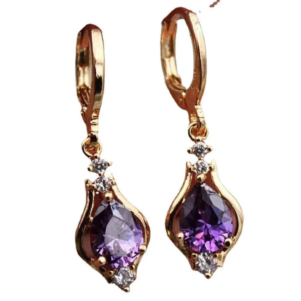 Elegant Purple Zircon Drop Earrings for Women - ZA-Zola