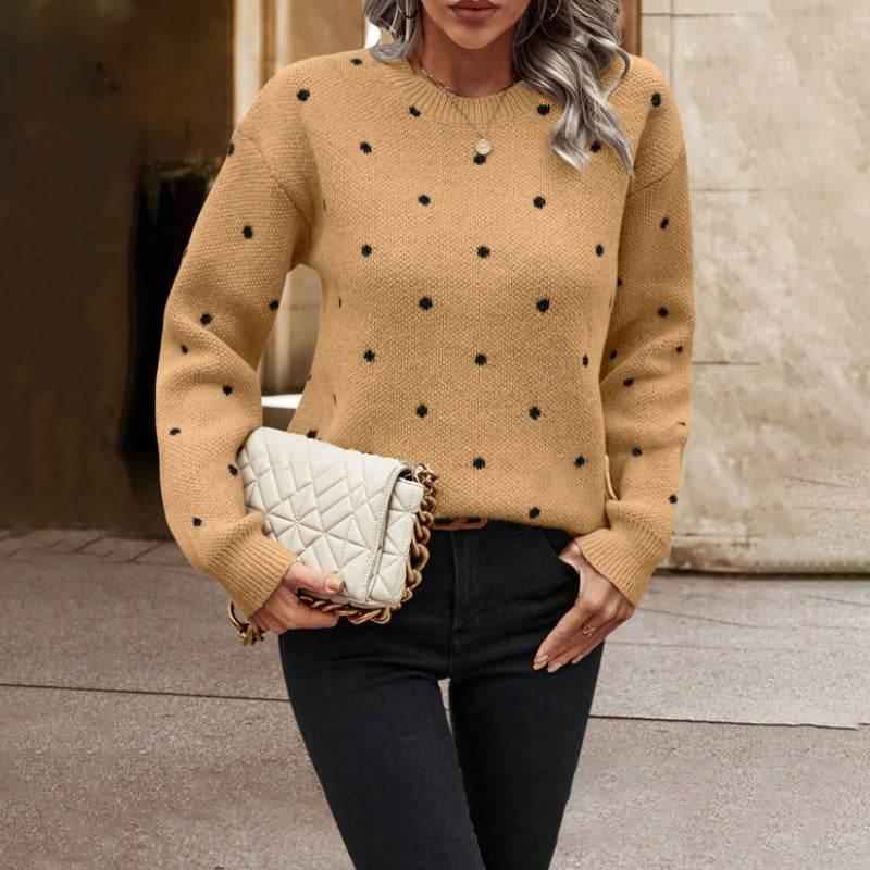 Polka Dot Pullover Sweater – Casual Winter Knitwear - ZA-Zola