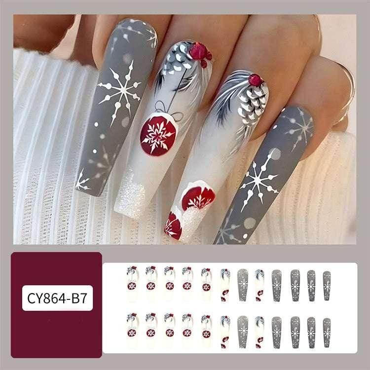 24pcs Christmas False Nails – Festive Snowflake Design - ZA-Zola