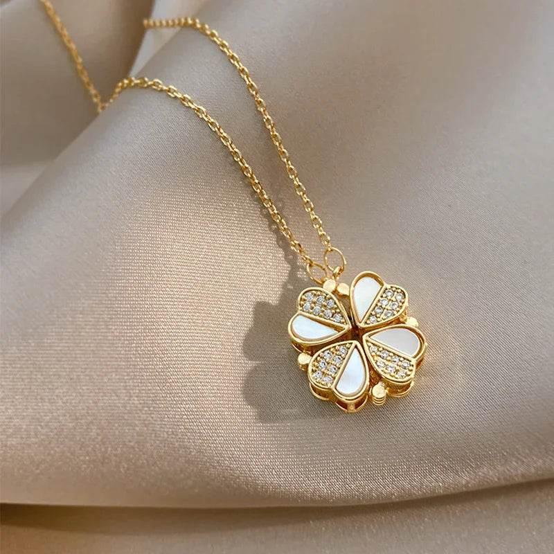 Luxury Four Leaf Clover Pendant Necklace – Crystal Heart Jewelry - ZA-Zola