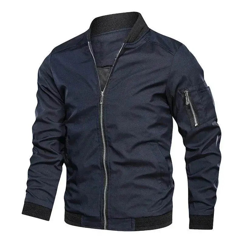ZA-Zola men's loose-fit navy baseball jacket with front zipper and arm pocket