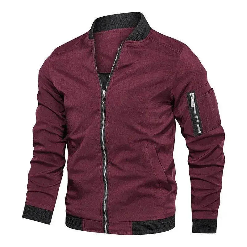 ZA-Zola men's loose-fit maroon baseball jacket with front zip and arm pocket