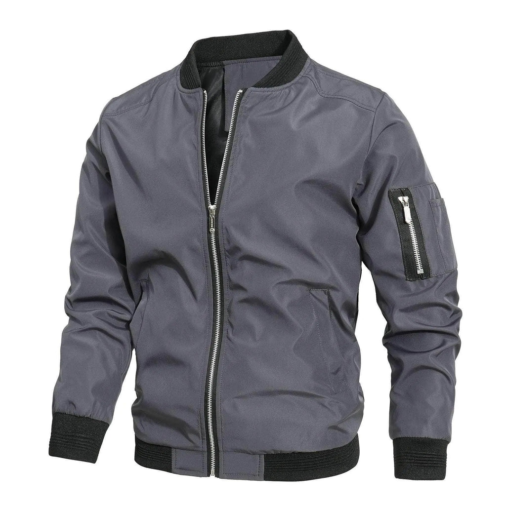 ZA-Zola loose fit men's baseball jacket in grey with zipper and pocket detail
