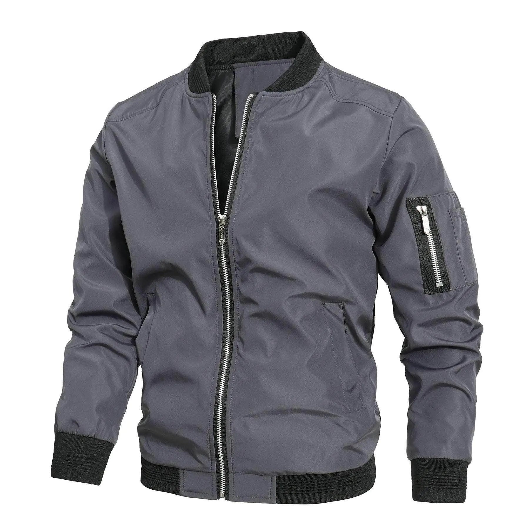 ZA-Zola loose fit men's baseball jacket in grey with zipper and pocket detail