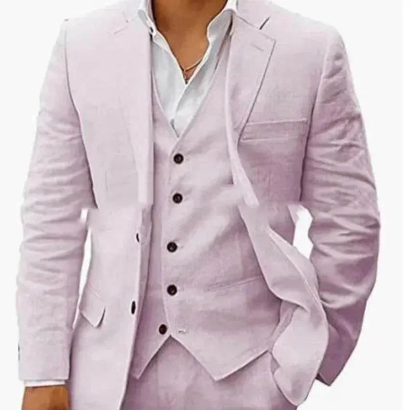 Men's 6-piece light pink linen suit set, slim fit, from ZA-Zola UK fashion store.