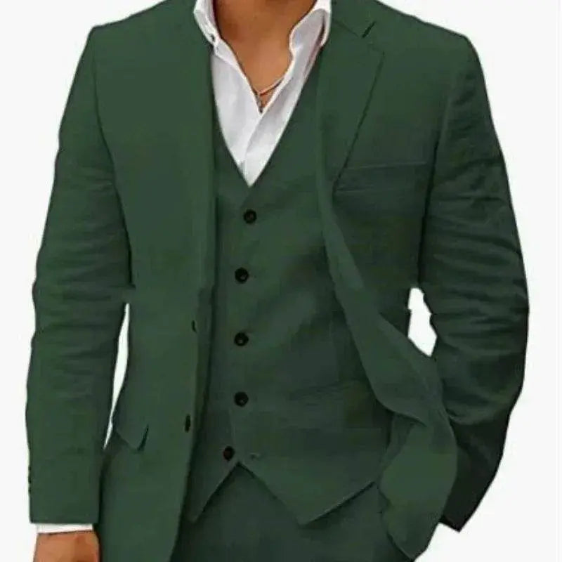 Men's green 6-piece linen suit set with vest and white shirt, ZA-Zola fashion UK