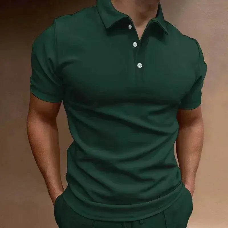 Men’s dark green button tee, relaxed fit, short sleeves, ZA-Zola fashion apparel UK