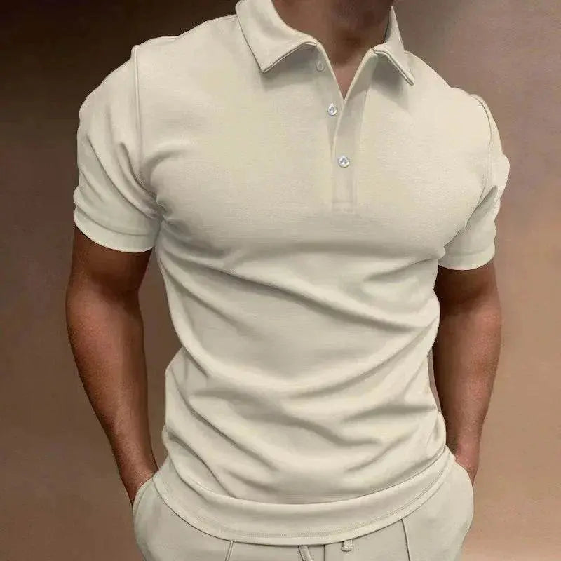 Men’s relaxed fit beige button tee from ZA-Zola, short sleeves, casual style