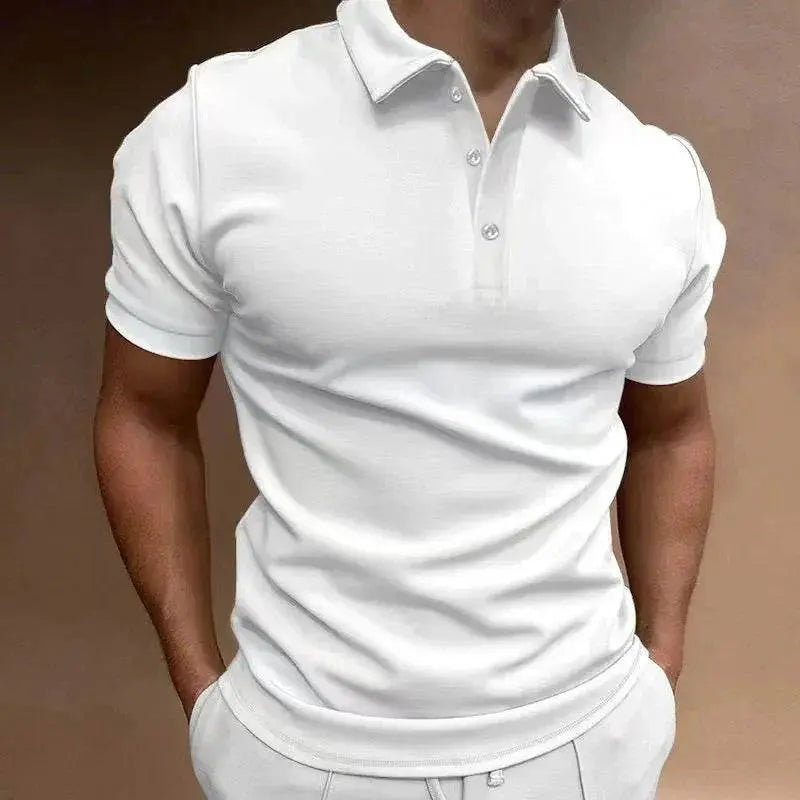 Men’s white button tee with relaxed fit from ZA-Zola, trendy short sleeve fashion top