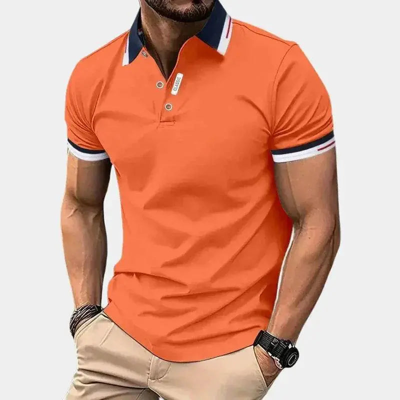 Men's orange casual button polo shirt with contrast collar from ZA-Zola fashion UK