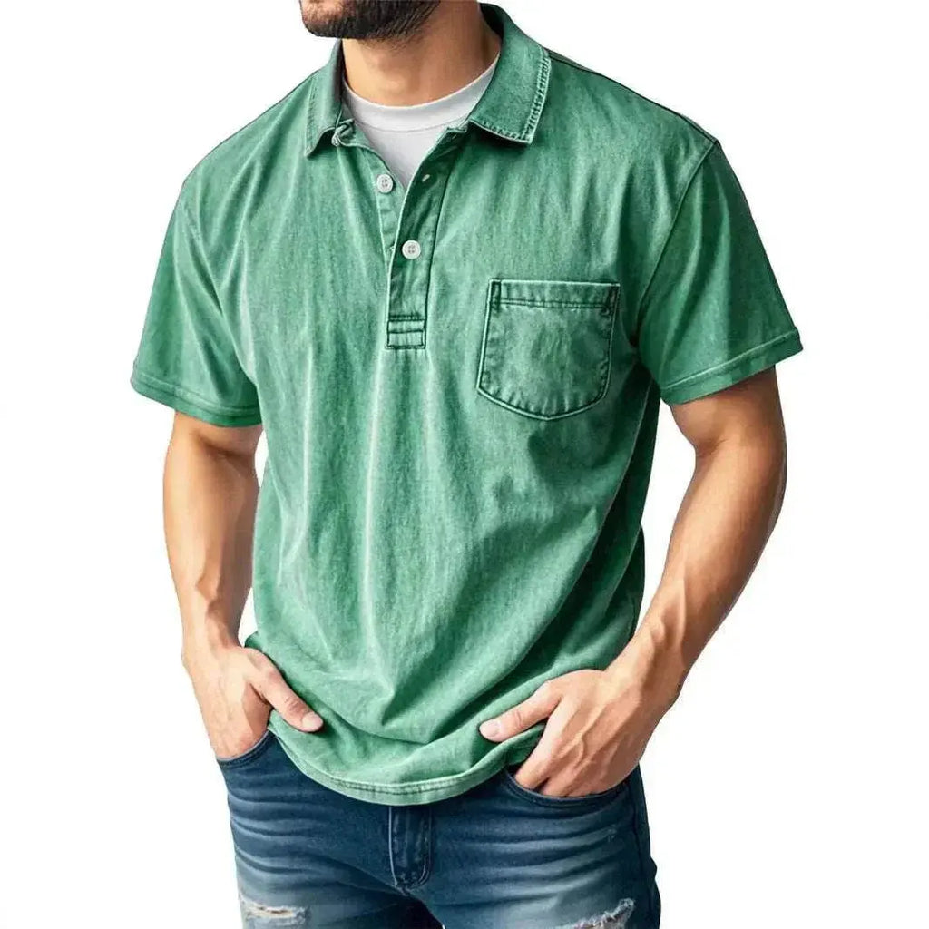 Men’s casual green polo shirt with front pocket and button-up collar from ZA-Zola UK