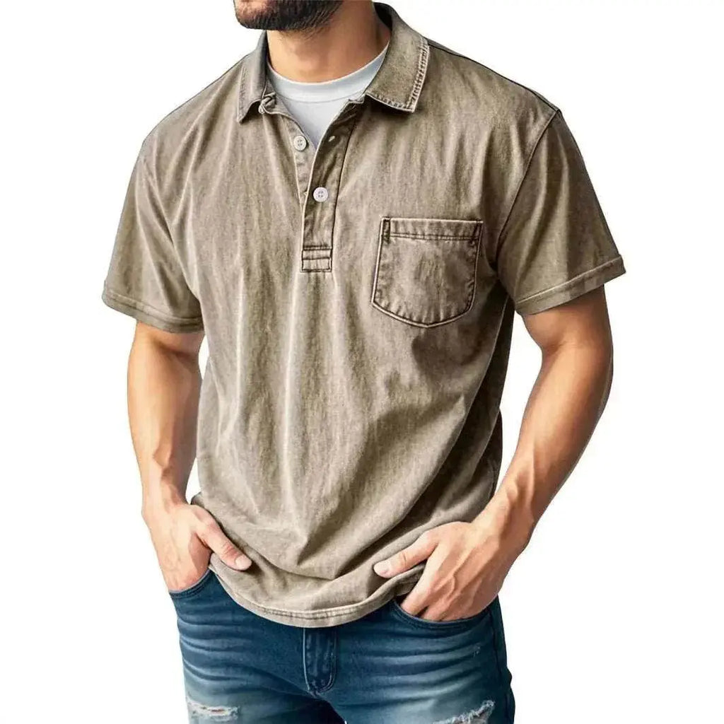 Men's casual solid polo shirt with button-up front and chest pocket from ZA-Zola
