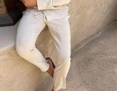 Men's casual long sleeve shirt and pants set in beige from ZA-Zola, relaxed fit style
