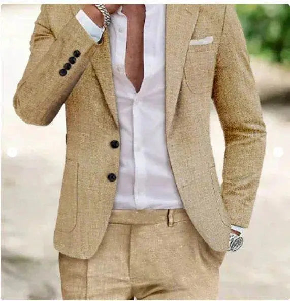 Men’s beige digital print 2-piece suit with white shirt, ZA-Zola UK fashion