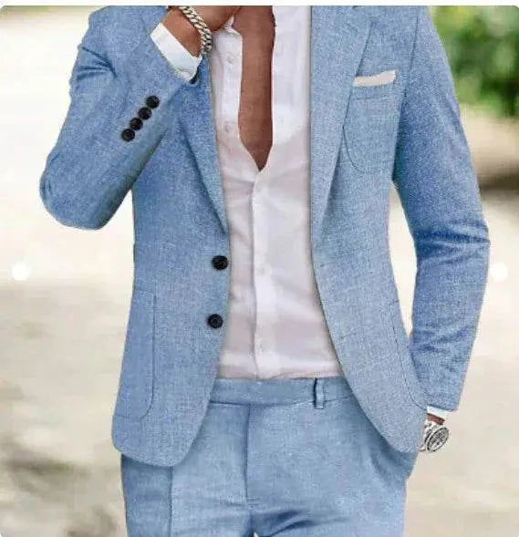 Men’s light blue digital print two-piece suit with white shirt, ZA-Zola fashion UK