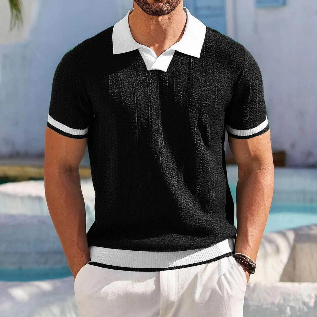 Men’s jacquard slim black shirt with white collar by ZA-Zola, summer fashion apparel