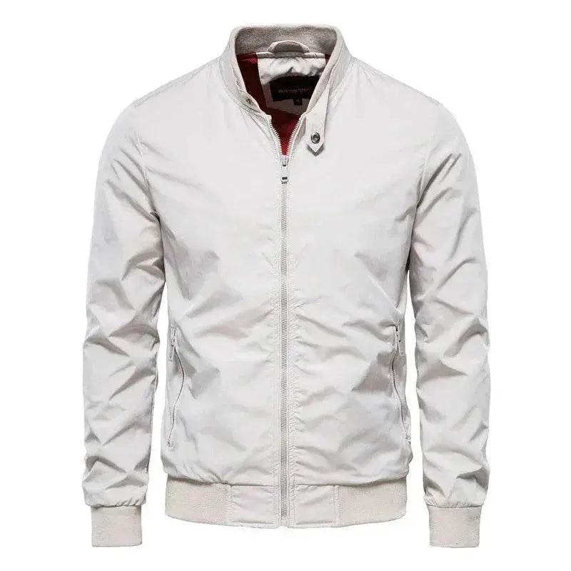Men's Korean slim fit casual white street jacket from ZA-Zola, front zip and ribbed cuffs
