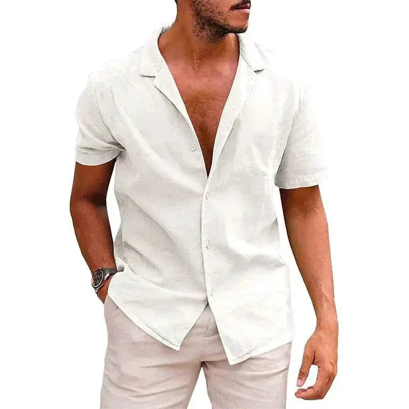 Men’s linen cotton button-down beach shirt in light beige from ZA-Zola