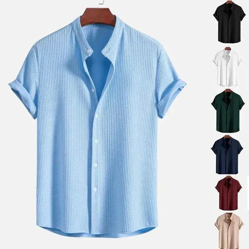 Men's loose short sleeve summer shirt in light blue, available in multiple colors, ZA-Zola fashion