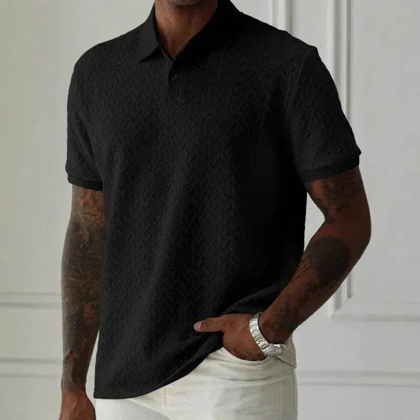 Men's black polo collar short sleeve shirt, casual fit, from ZA-Zola fashion UK