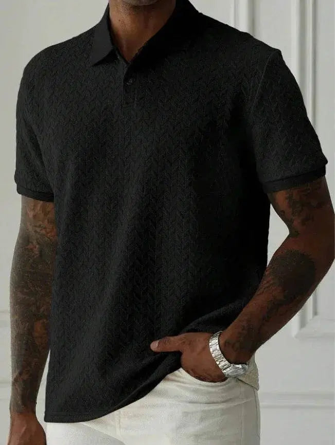 Men’s black polo collar short sleeve shirt, casual fit, from ZA-Zola fashion UK