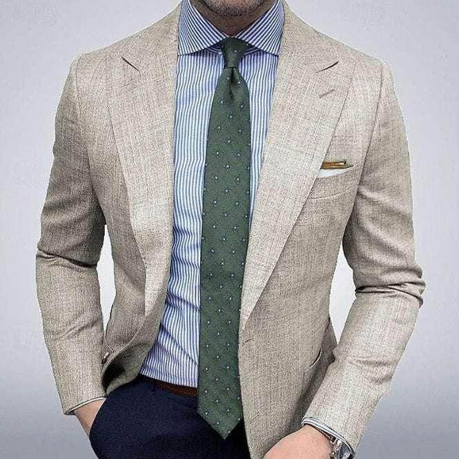 Men's printed double button spring blazer from ZA-Zola, beige with classic suit style