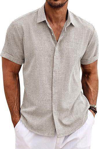 Men's short sleeve light grey buckle shirt, chill fit style by ZA-Zola, casual summer fashion.