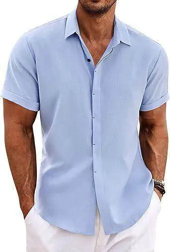 Men's light blue short sleeve shirt from ZA-Zola, casual summer fashion apparel.