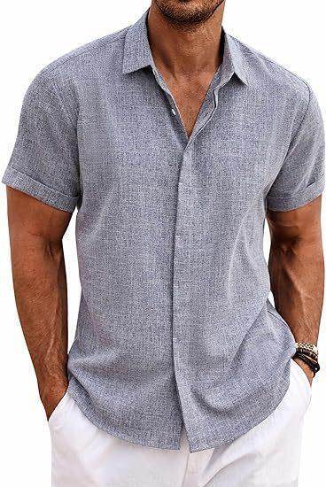Men’s short sleeve grey buckle shirt, chill fit style, casual summer wear by ZA-Zola UK