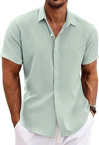 Men's short sleeve light green button-up shirt, casual chill fit, ZA-Zola fashion style