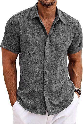 Men’s short sleeve gray buckle shirt, casual fit, ZA-Zola fashion apparel UK