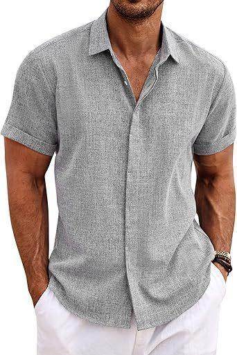 Men's short sleeve gray buckle shirt from ZA-Zola, casual summer fashion style