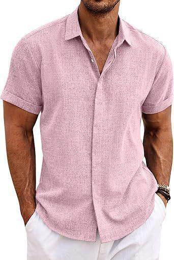 ZA-Zola men's short sleeve pink buckle shirt, casual summer fashion, UK apparel
