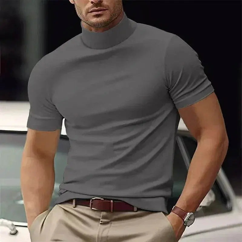 Men's slim fit grey turtleneck t-shirt, summer casual style from ZA-Zola United Kingdom