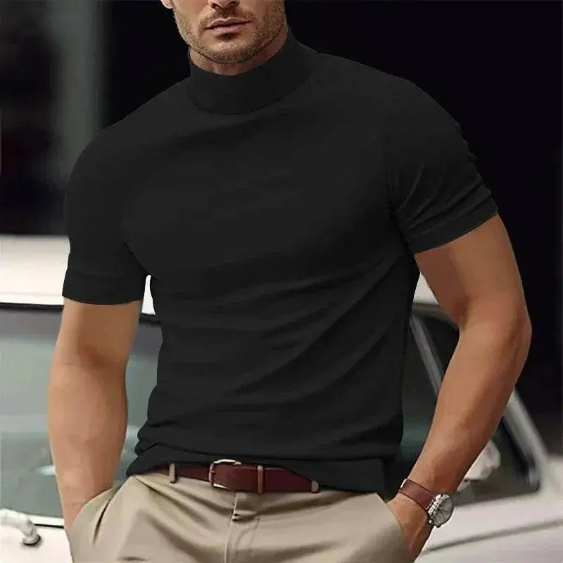 Men’s slim black turtleneck t-shirt, casual summer fashion by ZA-Zola in the UK