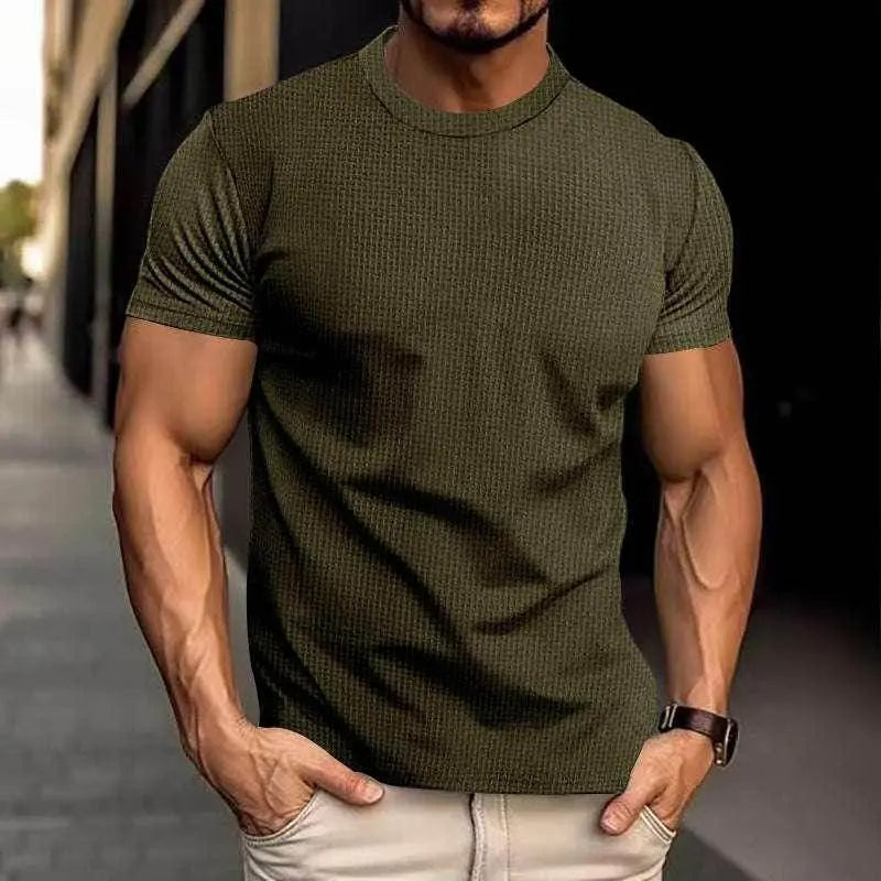 Men's slim fit breathable olive green short sleeve top from ZA-Zola, street style