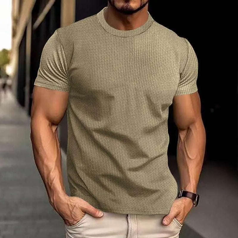 ZA-Zola men's slim fit beige textured short sleeve top, street style fashion