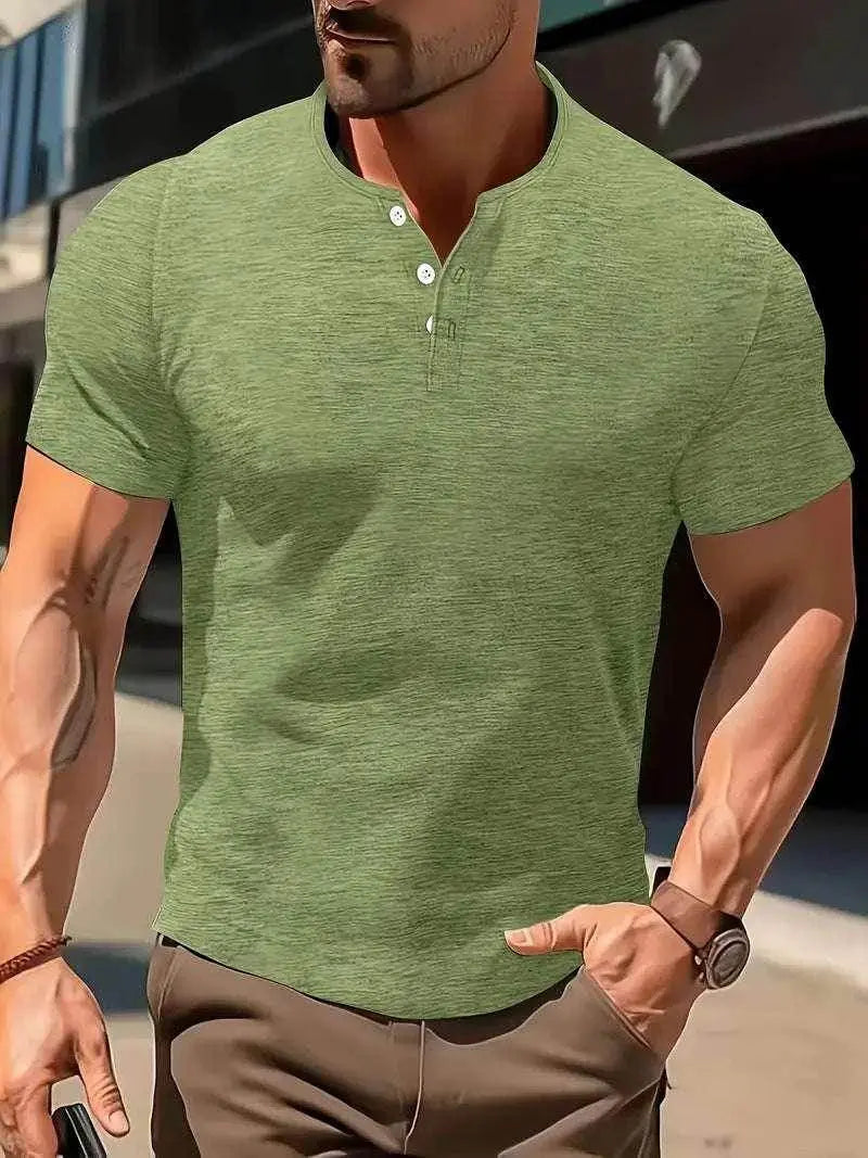 Men's slim fit casual short sleeve green shirt from ZA-Zola, street style fashion.